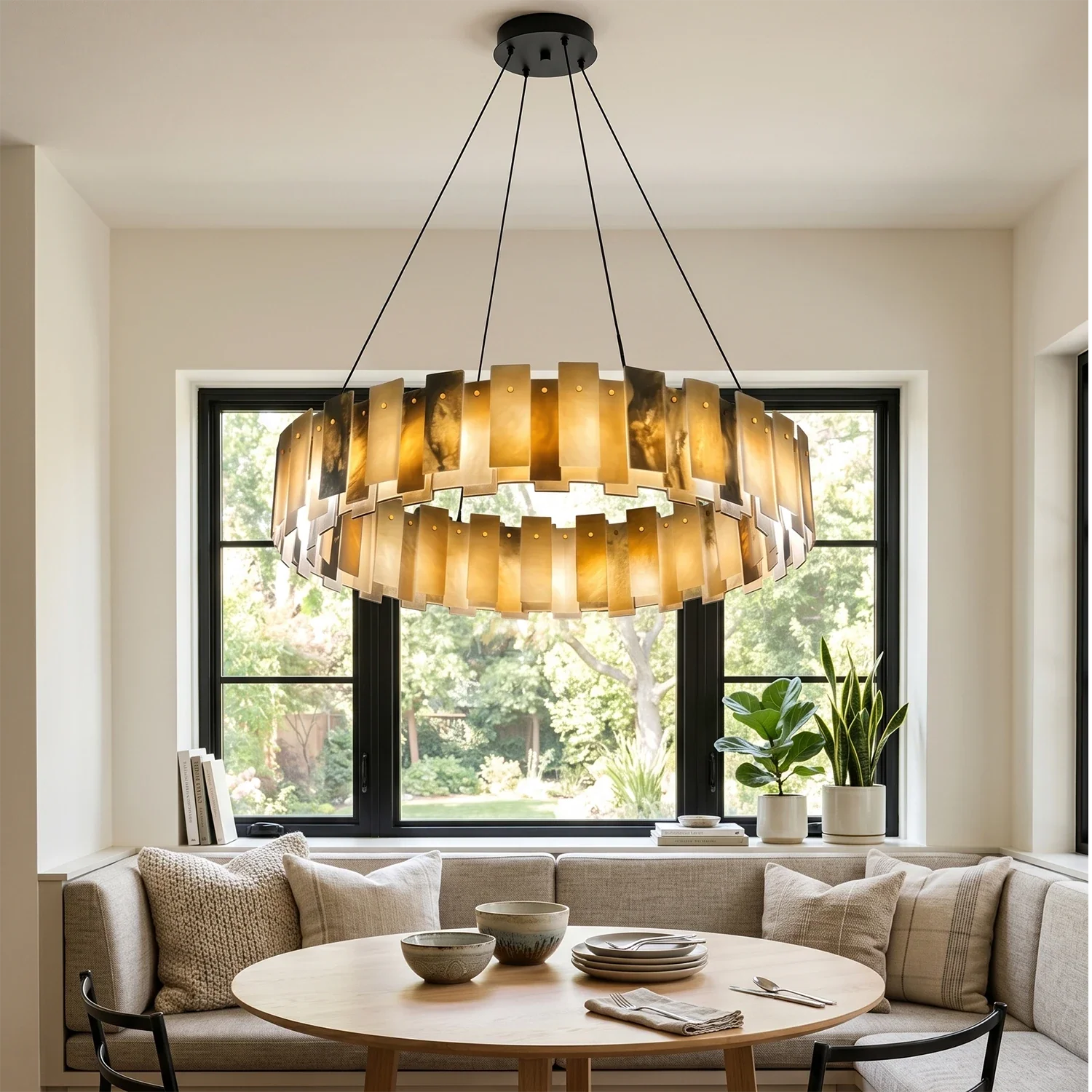 Tobacco-Hued Alabaster Chandelier