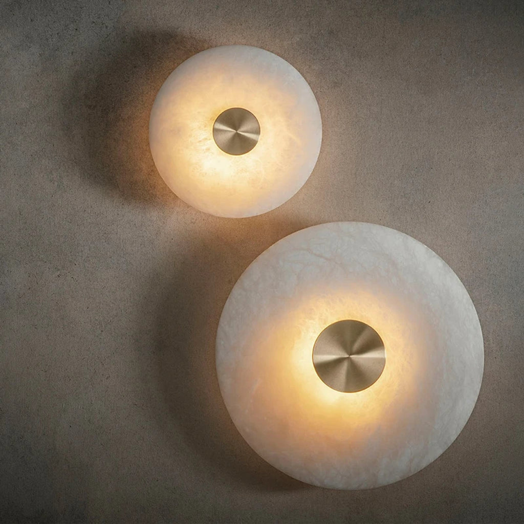 Solena Alabaster Disc Wall Sconce material and finish detail